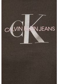 Calvin Klein Jeans Bluza bawełniana damska kolor zielony z nadrukiem. Okazja: na co dzień. Typ kołnierza: golf. Kolor: zielony. Materiał: bawełna. Długość rękawa: długi rękaw. Długość: długie. Wzór: nadruk. Styl: casual #6