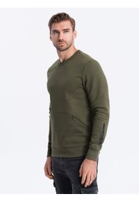 Ombre Clothing - Bluza męska z kieszenią zapinaną na zamek - ciemnooliwkowa V4 - Rozmiar: XXL. Kolor: oliwkowy. Materiał: bawełna, poliester. Wzór: nadruk, geometria