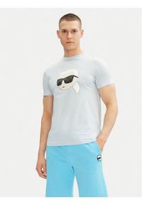 Karl Lagerfeld - KARL LAGERFELD T-Shirt 755073 552251 Błękitny Regular Fit. Typ kołnierza: dekolt w karo. Kolor: niebieski. Materiał: bawełna #1