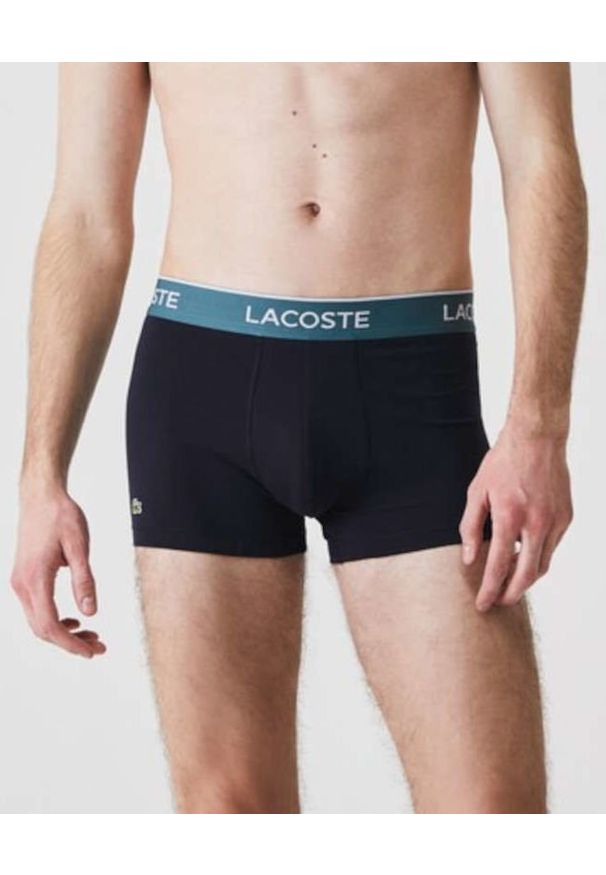 Lacoste - LACOSTE - Bokserki z kontrastowym paskiem 3-pack. Kolor: niebieski. Materiał: bawełna. Wzór: haft, aplikacja