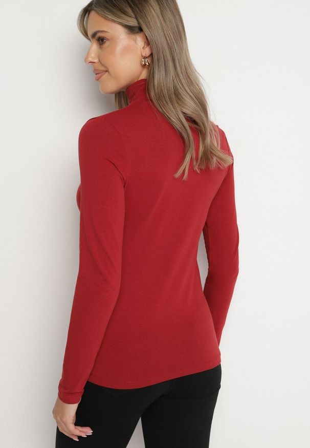 Born2be - Bordowa Bawełniana Bluzka z Golfem Neranna. Okazja: na spotkanie biznesowe. Typ kołnierza: golf. Kolor: czerwony. Materiał: bawełna. Styl: biznesowy