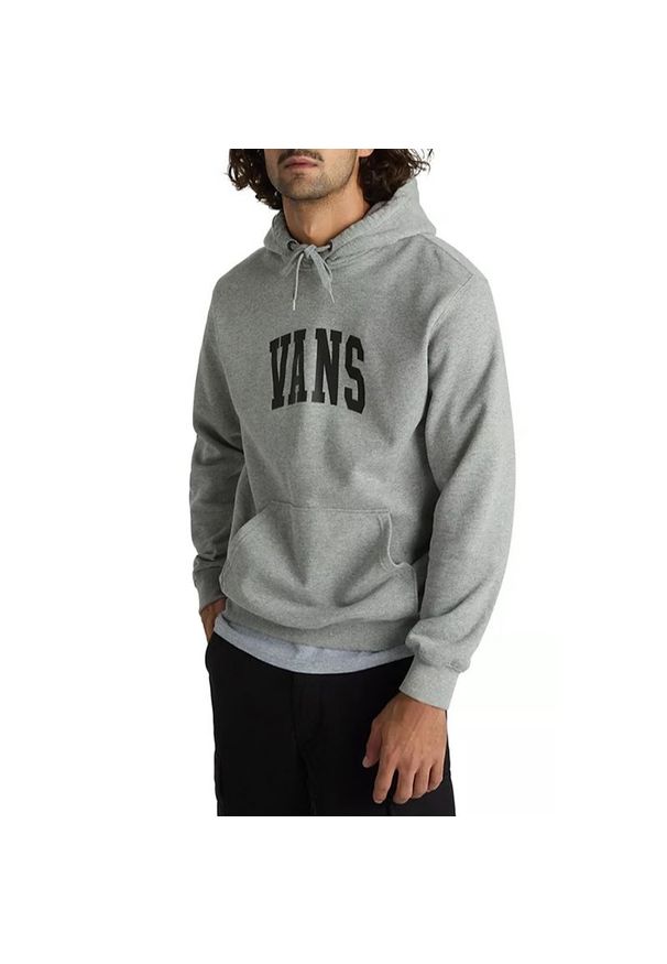 Bluza Vans Arched Pullover VN000G0N02F1 - szara. Typ kołnierza: kaptur. Kolor: szary. Materiał: poliester, bawełna. Wzór: napisy, aplikacja. Styl: klasyczny