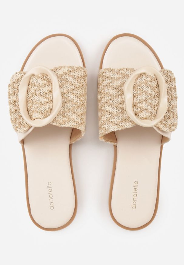 Born2be - Beżowe Klapki Ozdobione Plecionką Wstawką i Klamrą Isirreia. Okazja: na co dzień, do pracy. Kolor: beżowy. Materiał: jeans, materiał, len. Wzór: aplikacja. Sezon: lato. Styl: casual