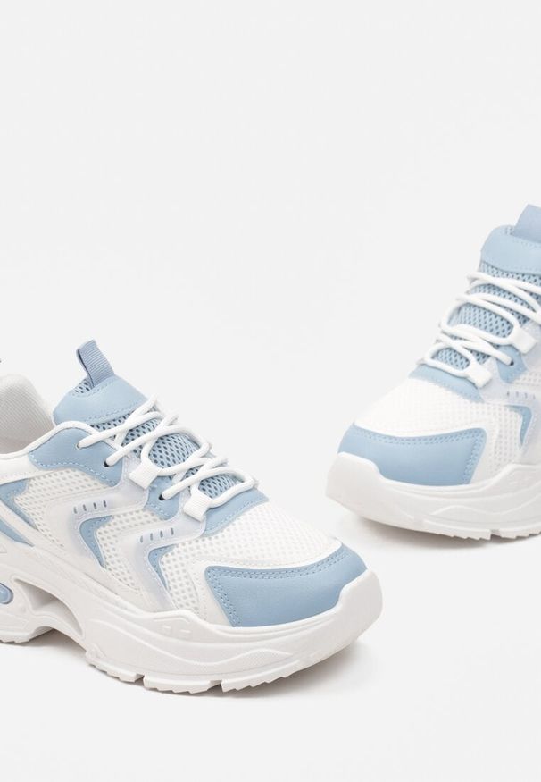 Renee - Biało-Niebieskie Sneakersy na Grubej Podeszwie z Metalicznymi Wstawkami Seta. Okazja: na co dzień. Kolor: biały