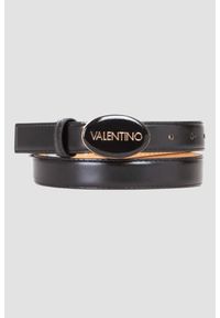 Valentino by Mario Valentino - VALENTINO Czarny pasek damski Block Plaque Buckle Belt, Rozmiar S. Kolor: czarny