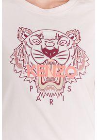 Kenzo - KENZO Jasnoróżowy t-shirt damski tiger z logo. Kolor: różowy. Materiał: prążkowany. Wzór: nadruk