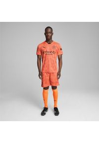 Puma - Męska koszulka bramkarska z krótkim rękawem Manchester City 24/25 PUMA. Kolor: żółty, wielokolorowy, pomarańczowy. Długość rękawa: krótki rękaw. Długość: krótkie