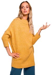MOE - Miodowy Melanżowy Oversizowy Sweter z Półgolfem. Kolor: pomarańczowy. Materiał: wełna, poliamid, akryl. Wzór: melanż