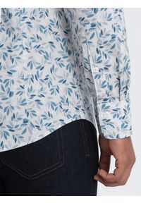 Ombre Clothing - Koszula męska SLIM FIT w print gałązek - niebiesko-szara V2 - Rozmiar: XL. Okazja: na co dzień. Kolor: szary. Materiał: tkanina, skóra, bawełna. Wzór: nadruk. Styl: casual #5