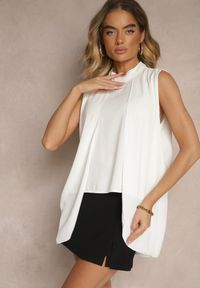 Renee - Biała Bluzka o Asymetrycznym Kroju Fadeselle. Okazja: na co dzień. Kolor: biały. Materiał: skóra. Wzór: kolorowy. Styl: casual #5