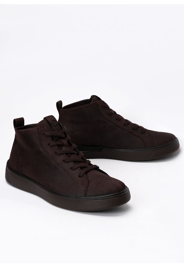 ecco - Sneakersy męskie brązowe ECCO STREET TRAY M MID-CUT BOO. Zapięcie: sznurówki. Kolor: brązowy. Materiał: nubuk, skóra, guma. Technologia: Gore-Tex