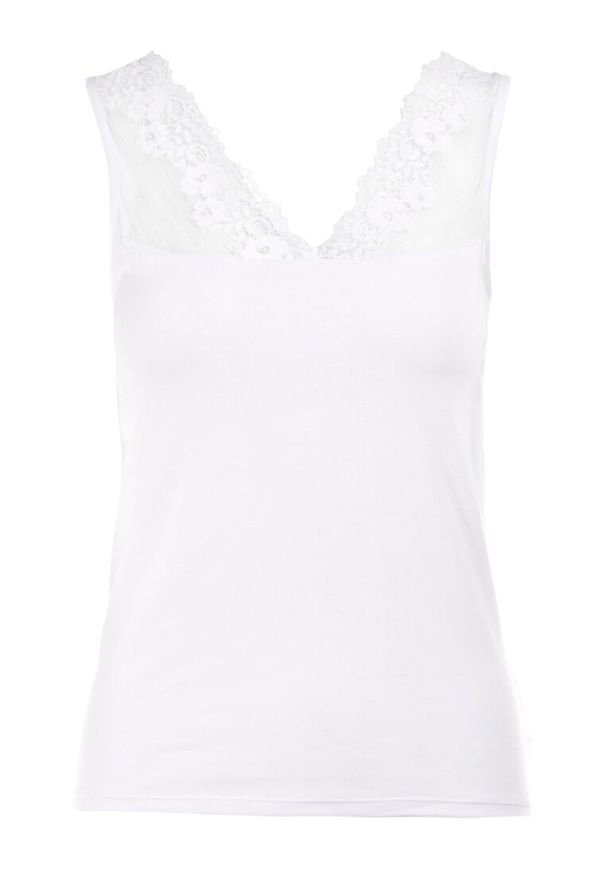 Born2be - Biały Top Theophochis. Kolor: biały. Materiał: bawełna, tkanina, koronka. Długość rękawa: bez rękawów. Styl: klasyczny