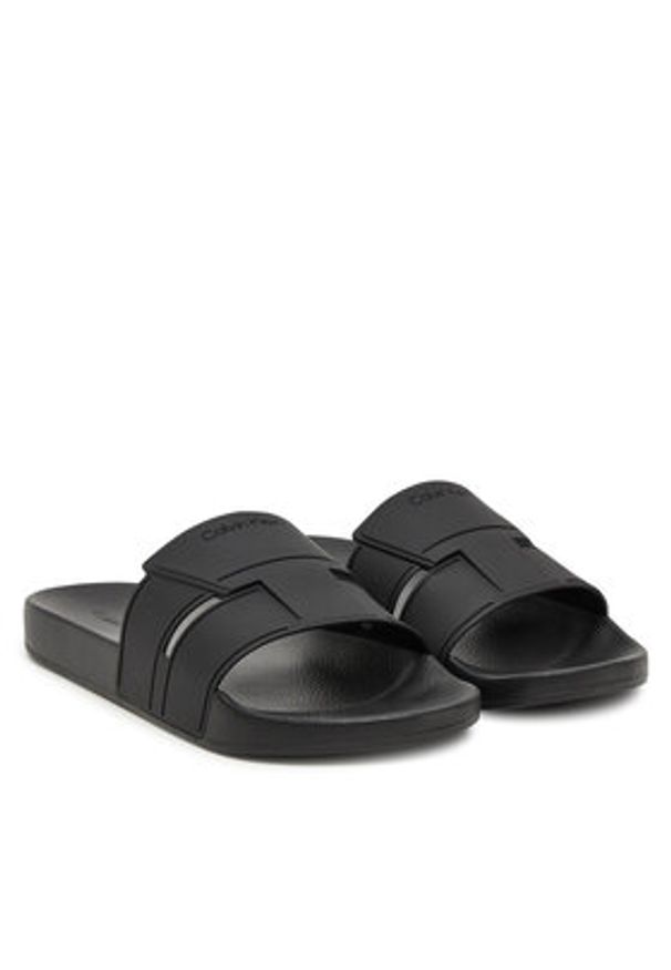 Calvin Klein Klapki Pool Slide Double T HM0HM01752 Czarny. Kolor: czarny
