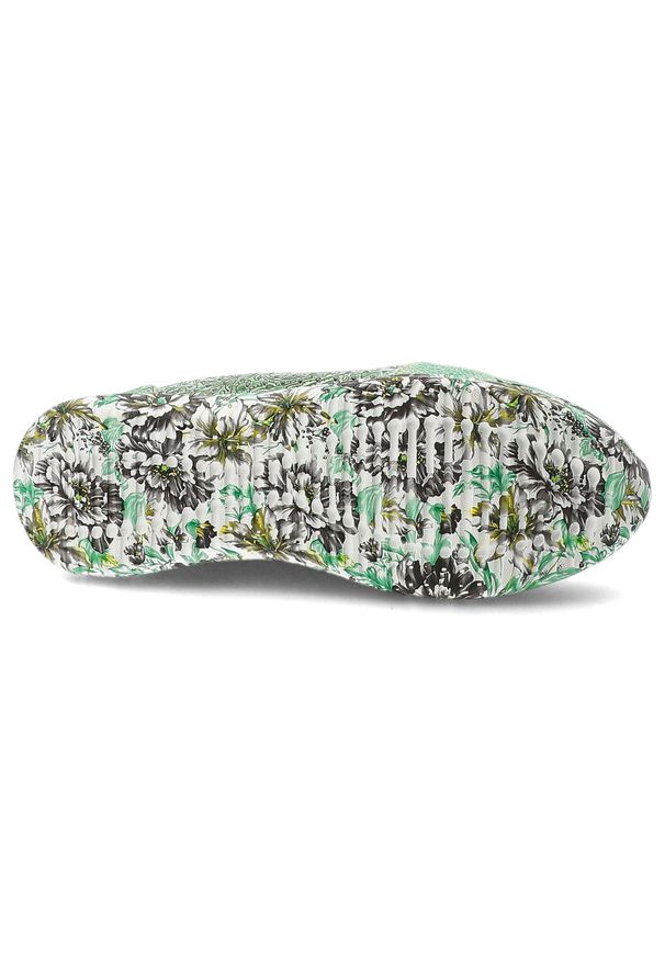 Sneakersy damskie Laura Vita, elastyczne sznurowanie oraz podwyższona podeszwa z nadrukiem na obwodzie, zielone, 06 SL3015-6G. Okazja: na co dzień. Zapięcie: sznurówki. Kolor: zielony. Materiał: jeans. Wzór: nadruk. Sezon: wiosna, lato. Styl: casual