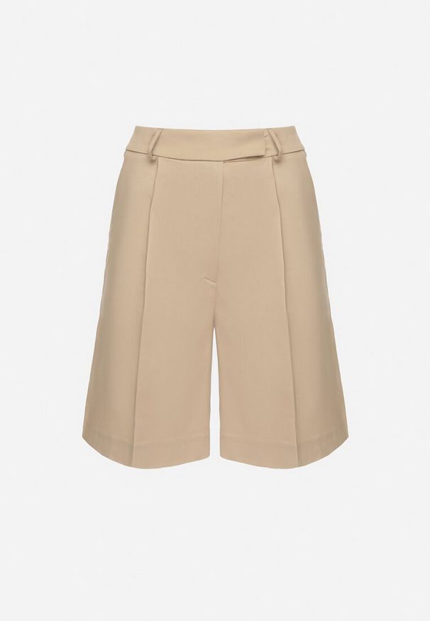 Born2be - Beżowe Eleganckie Szorty Bermudy z Bawełny z Wysokim Stanem Alionna. Okazja: na co dzień, na spacer. Stan: podwyższony. Kolor: beżowy. Materiał: bawełna. Styl: elegancki