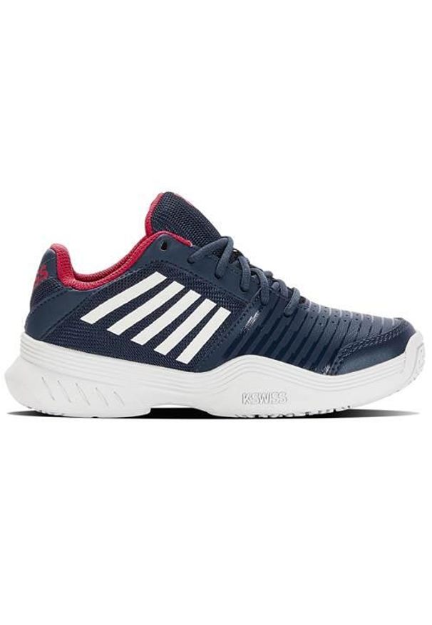 Buty do tenisa dla dzieci K-Swiss Court Express Allcourt. Kolor: biały, wielokolorowy. Materiał: syntetyk, materiał. Szerokość cholewki: normalna. Sport: tenis