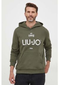 Liu Jo bluza męska kolor zielony z kapturem z nadrukiem. Typ kołnierza: kaptur. Kolor: zielony. Wzór: nadruk #1