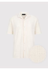 Pako Lorente - PAKO LORENTE - Ażurowa koszula męska z krótkim rękawem ecru. Okazja: na co dzień. Materiał: poliester, bawełna. Długość rękawa: krótki rękaw. Długość: krótkie. Wzór: ażurowy. Sezon: wiosna. Styl: casual #1