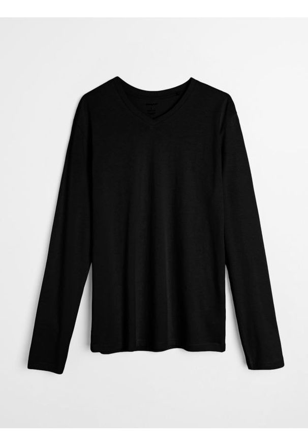 Sinsay - Bawełniana koszulka z długimi rękawami - czarny. Kolor: czarny. Materiał: bawełna. Długość rękawa: długi rękaw. Długość: długie