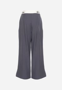 Born2be - Szare Szerokie Palazzo Spodnie z Wysokim Stanem Zapinane na Zamek i Guziki Folina. Okazja: na co dzień, na spotkanie biznesowe. Stan: podwyższony. Kolekcja: plus size. Kolor: szary. Materiał: bawełna. Styl: wizytowy, biznesowy, elegancki, casual #5