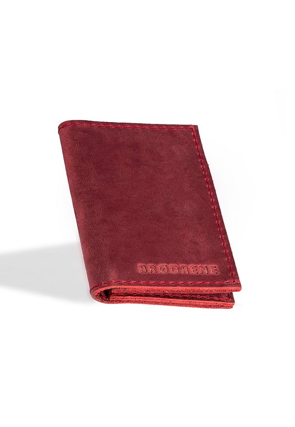 Skórzany cienki portfel slim wallet BRODRENE SW03 czerwony. Kolor: czerwony. Materiał: skóra