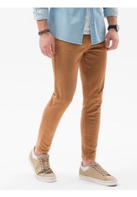 Ombre Clothing - Jeansowe spodnie męskie bez przetarć SLIM FIT - camel V10 OM-PADP-0148 - XXL. Okazja: na co dzień. Materiał: jeans. Wzór: gładki. Styl: sportowy, casual, elegancki #5
