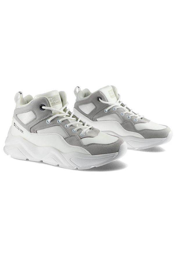 Big-Star - Białe Sneakersy Big Star Damskie Modne Obuwie. Okazja: na co dzień. Zapięcie: sznurówki. Kolor: biały. Materiał: materiał, syntetyk, skóra ekologiczna, zamsz. Szerokość cholewki: normalna. Styl: elegancki, casual, klasyczny