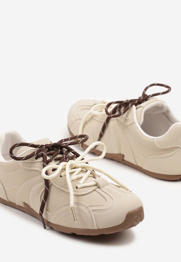 Born2be - Beżowe Sneakersy z Podwójnym Wiązaniem Xairana. Okazja: na co dzień. Kolor: beżowy. Materiał: jeans. Wzór: aplikacja. Sezon: wiosna, lato