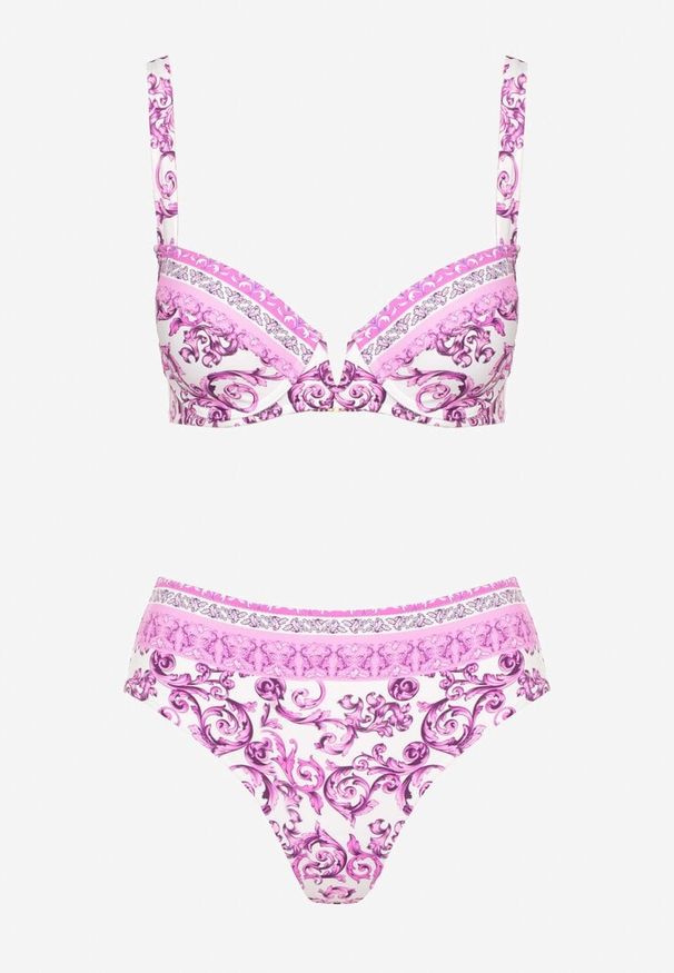 Born2be - Fuksjowe Bikini w Ornamentalny Wzór Biustonosz i Majtki Figi Mirazia. Kolor: różowy. Wzór: ażurowy