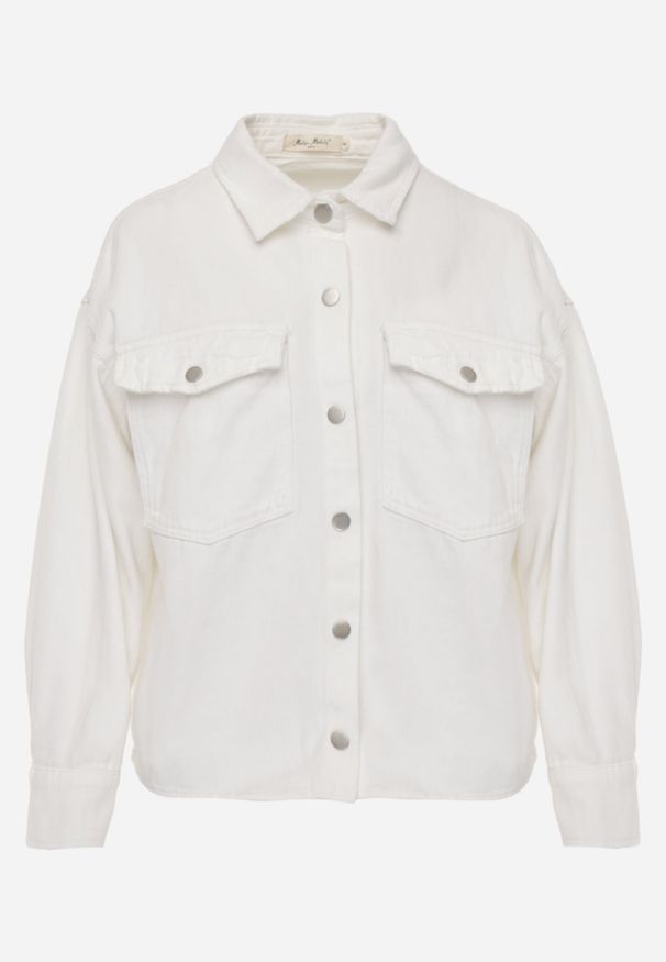 Renee - Biała Jeansowa Kurtka Koszulowa z Bawełny z Kieszeniami Desreta. Kolor: biały. Materiał: bawełna, jeans
