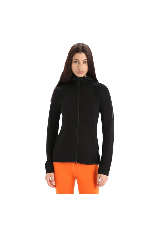 Bluza Turystyczna Damska Icebreaker Merino Quantum ZoneKnit Zip. Typ kołnierza: kaptur. Kolor: czarny. Materiał: wełna. Sport: turystyka piesza