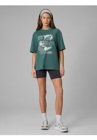 4f - 4F T-shirt loose z nadrukiem damski - turkusowy S. Okazja: na co dzień. Kolor: turkusowy. Materiał: dzianina, jeans, materiał. Wzór: nadruk. Styl: casual, klasyczny #2