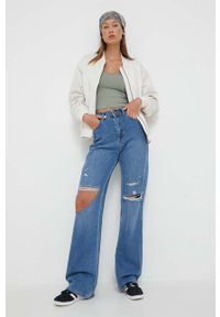 Hollister Co. kurtka bomber damski kolor beżowy przejściowa. Kolor: beżowy. Materiał: poliester #3