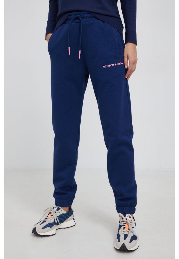 Scotch & Soda Spodnie kolor granatowy. Stan: podwyższony. Kolor: niebieski. Materiał: bawełna
