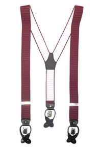 Modini - Bordowe szelki na guziki w białe kropki G37. Kolor: biały, wielokolorowy, czerwony. Materiał: skóra, guma, materiał. Wzór: kropki #1