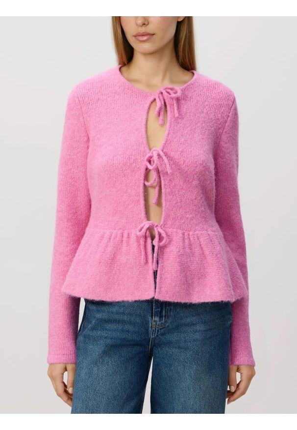 Reserved - Sweter z wiązaniami - różowy. Kolor: różowy. Materiał: wełna, dzianina