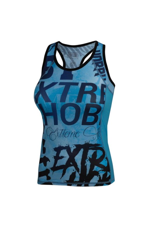 Tank Top fitness damski EXTREME HOBBY LETTERS BLACK techniczny. Kolor: niebieski. Materiał: elastan, poliester. Długość rękawa: bez rękawów. Sport: fitness