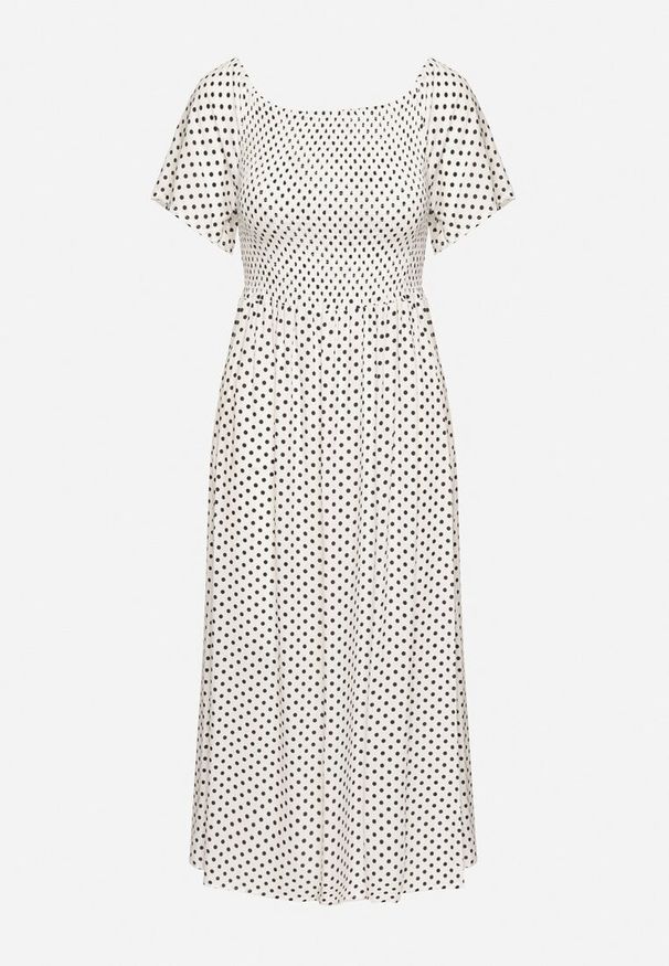Born2be - Biała Sukienka z Bawełny o Rozkloszowanym Kroju w Kropeczki Lisadrisa. Okazja: na co dzień, na imprezę. Kolor: biały. Materiał: bawełna. Długość rękawa: krótki rękaw. Styl: klasyczny, casual, elegancki
