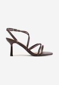 Born2be - Brązowe Sandały na Szpilce z Przeplatanymi Paskiami i Kwadratowym Noskiem Baloria. Okazja: na co dzień, na ślub cywilny, na wesele. Zapięcie: pasek. Kolor: brązowy. Materiał: jeans. Obcas: na szpilce. Styl: casual, elegancki, klasyczny, wizytowy #4