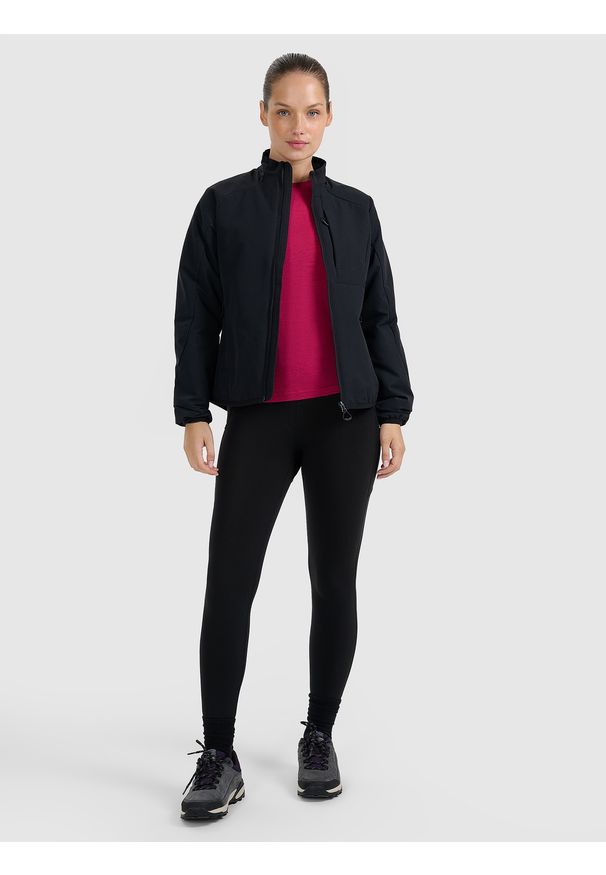 4f - 4F Kurtka puchowa trekkingowa z wypełnieniem syntetycznym damska - czarna L. Typ kołnierza: kołnierzyk stójkowy. Kolor: czarny. Materiał: puch, syntetyk. Technologia: Primaloft. Wzór: gładki. Sport: wspinaczka, turystyka piesza