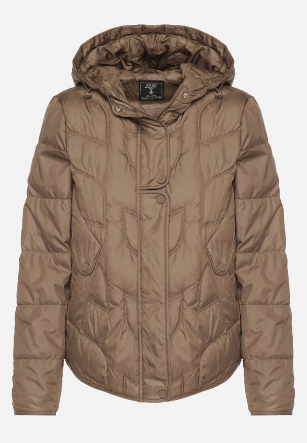 Born2be - Brązowa Przejściowa Kurtka z Oryginalnym Pikowaniem i Kapturem Aruvitte. Okazja: na co dzień, na spacer. Kolor: brązowy. Materiał: poliester, jeans. Styl: casual