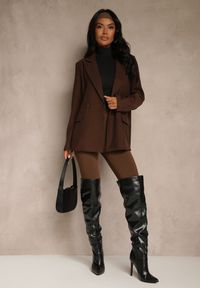 Renee - Brązowa Marynarka Dwurzędowa o Kroju Oversize Clasora. Typ kołnierza: golf. Kolor: brązowy. Materiał: poliester. Styl: klasyczny #2