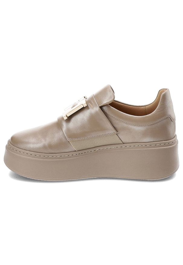 DAMISS - Beżowe Sneakersy Damiss Wygodne Buty Damskie. Kolor: beżowy. Materiał: skóra. Szerokość cholewki: normalna