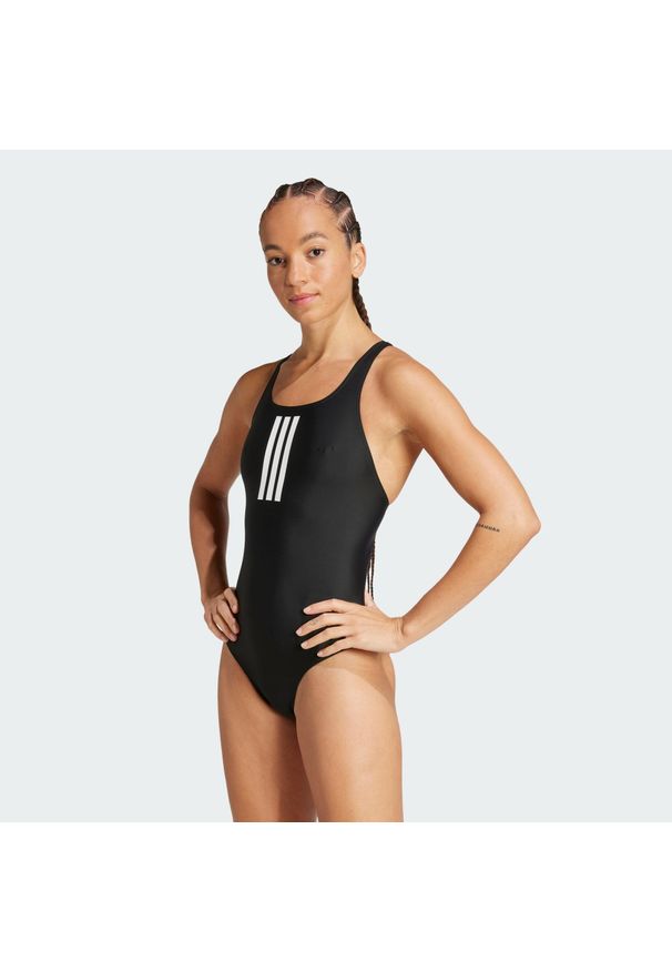 Adidas - Strój do pływania 3-Stripes V-Back. Kolor: biały, wielokolorowy, czarny. Materiał: materiał