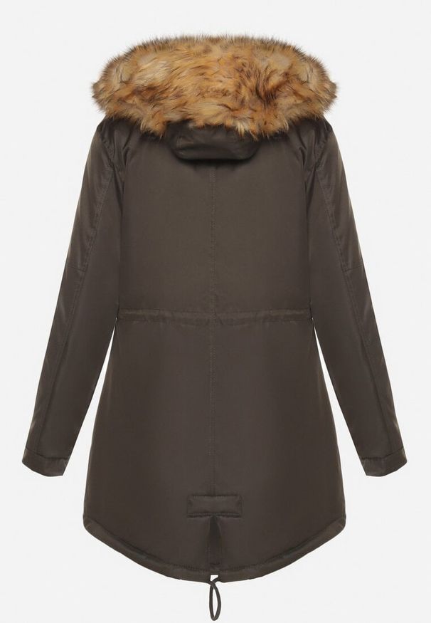 Born2be - Zielono-Beżowa Kurtka Parka z Futerkowym Odpinanym Zdobieniem przy Kapturze Inellae. Okazja: na co dzień. Kolor: zielony. Materiał: dzianina, futro, jeans. Wzór: aplikacja. Styl: casual, elegancki, klasyczny