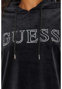 Guess - GUESS Сzarna damska długa welurowa bluza Couture. Kolor: czarny. Materiał: welur. Długość: długie #4