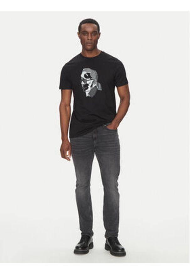 Karl Lagerfeld - KARL LAGERFELD T-Shirt 755066 552241 Czarny Regular Fit. Typ kołnierza: dekolt w karo. Kolor: czarny. Materiał: bawełna