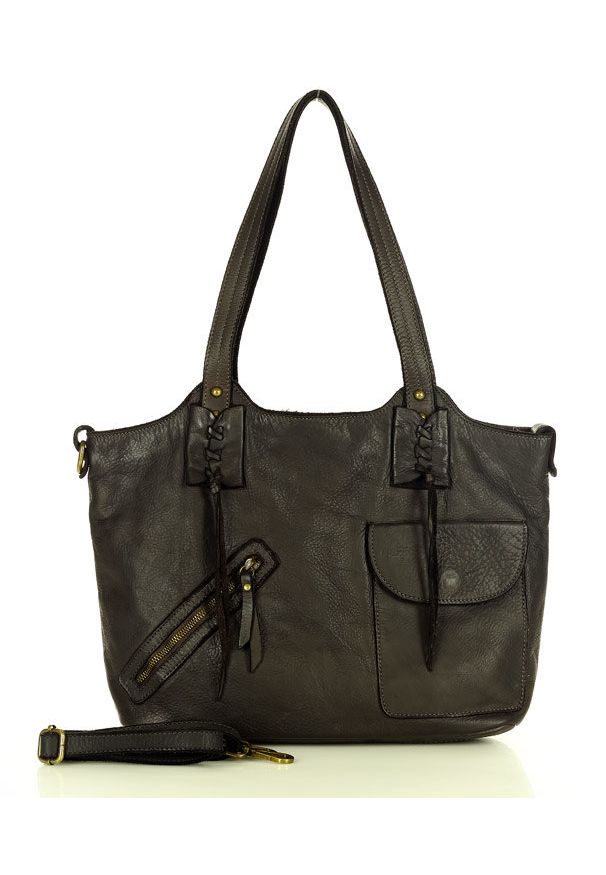 Marco Mazzini handmade - Skórzana Torebka Na Ramię Shopper W Stylu Boho Brąz Caffe. Kolor: brązowy. Materiał: skórzane. Styl: boho. Rodzaj torebki: na ramię