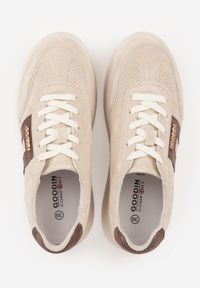 Renee - Beżowe Perforowane Sneakersy Chunky ze Skóry Naturalnej na Platformie Silvanatea. Kolor: beżowy. Materiał: skóra. Obcas: na platformie #2