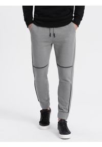 Ombre Clothing - Spodnie męskie dresowe z kontrastowymi przeszyciami - szare V2 - Rozmiar: XL. Kolor: szary. Materiał: dresówka